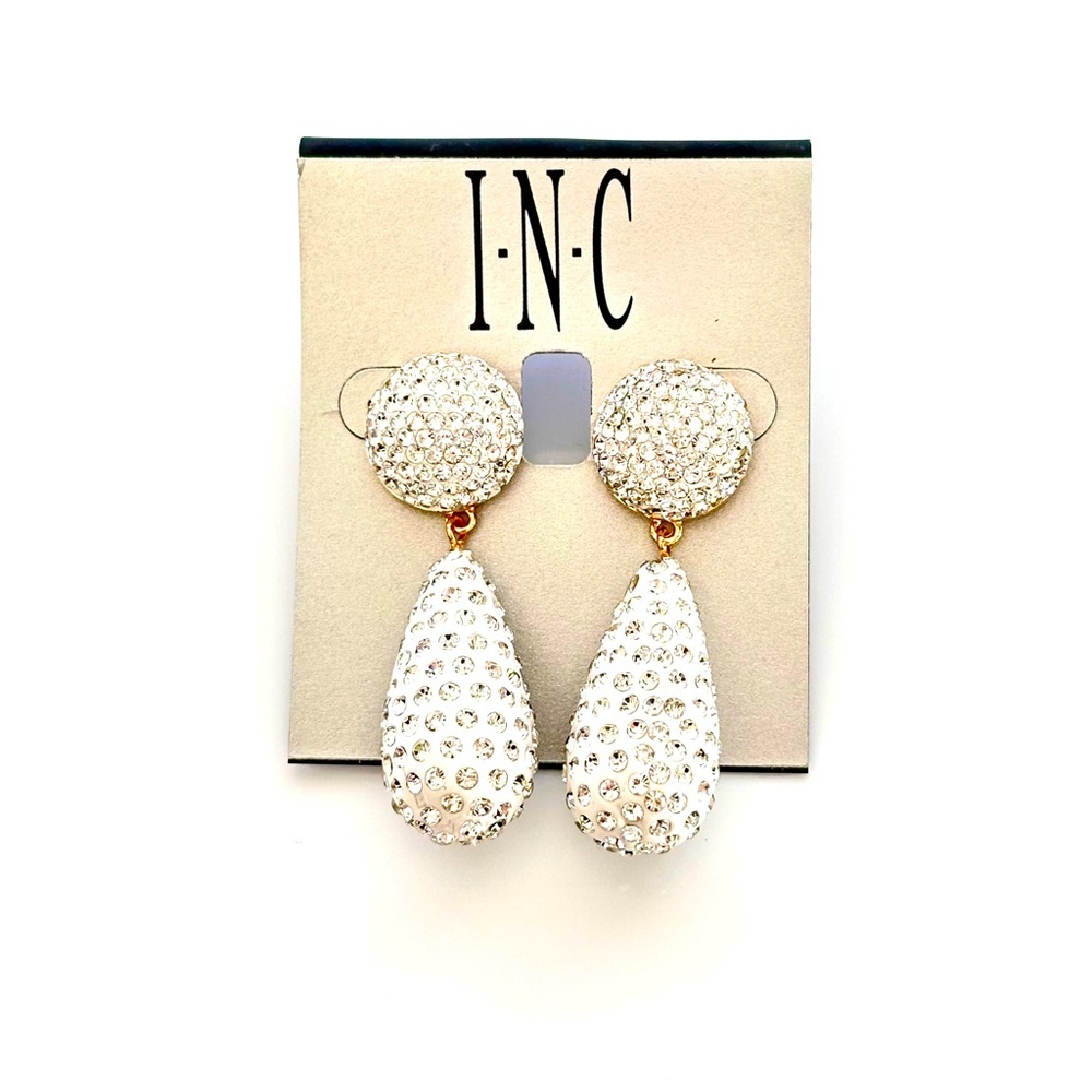 INC International Concepts White Crystal Teardrop Dangle Earrings